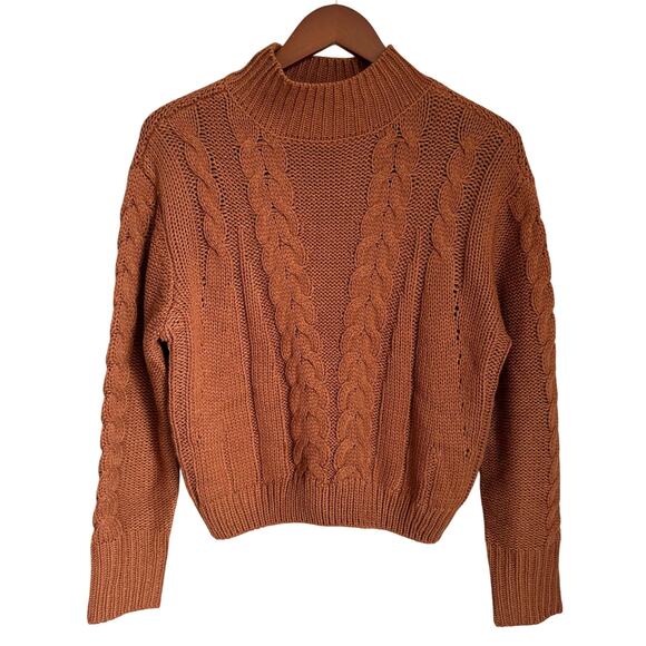 Nikka K Brown Cable Knit Sweater Old Money Mock Neck Academia Rory Gilmore - Picture 1 of 9